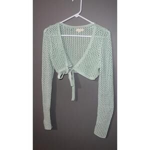 L.A. Hearts Mint Green Crochet Tie-Front Shrug Top – Size S